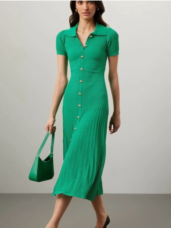 Sandro Dresses & Skirts - Sandro Lorel Emerald Green Ribbed Button-Front Polo Dress. Size 2 or 34! NWT
